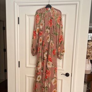 Anthropologie Somerset Long Sleeve Chiffon Maxi Pink/Dusty Rose Floral size L